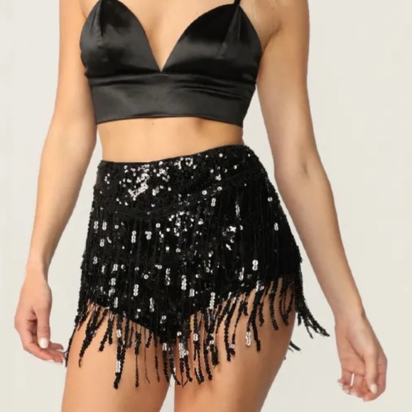Fringe Sequin Shorts - Picture 1 of 2